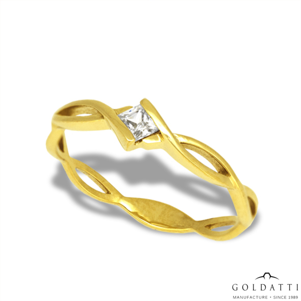 Köves női gyűrű áttört hullámos mintával (Sárga  - 1.7 gr) - 962S